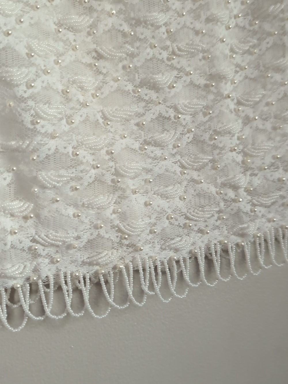 60s Vintage Harilela's Ivory Pearl Beaded Shell Cocktail Top with Fringe - Picture 5 of 15